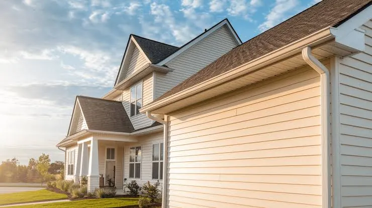 White gutters following the rooflines of a suburban home